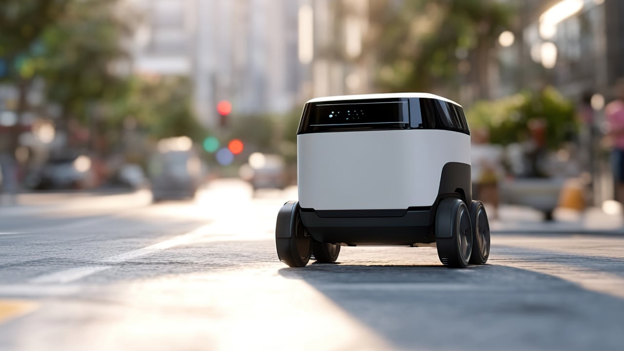 Mobile Delivery Robot Self-driving mobile robot on urban street.