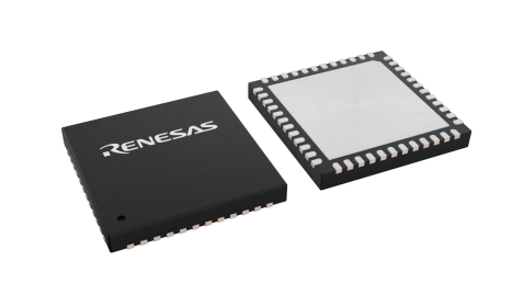 3D illustration featuring top and bottom views of HVQFN IC chip package with 48 lead count.
