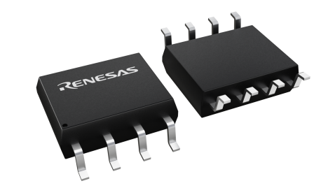 3D illustration featuring top and bottom views of SOIC chip package with 8 lead count.