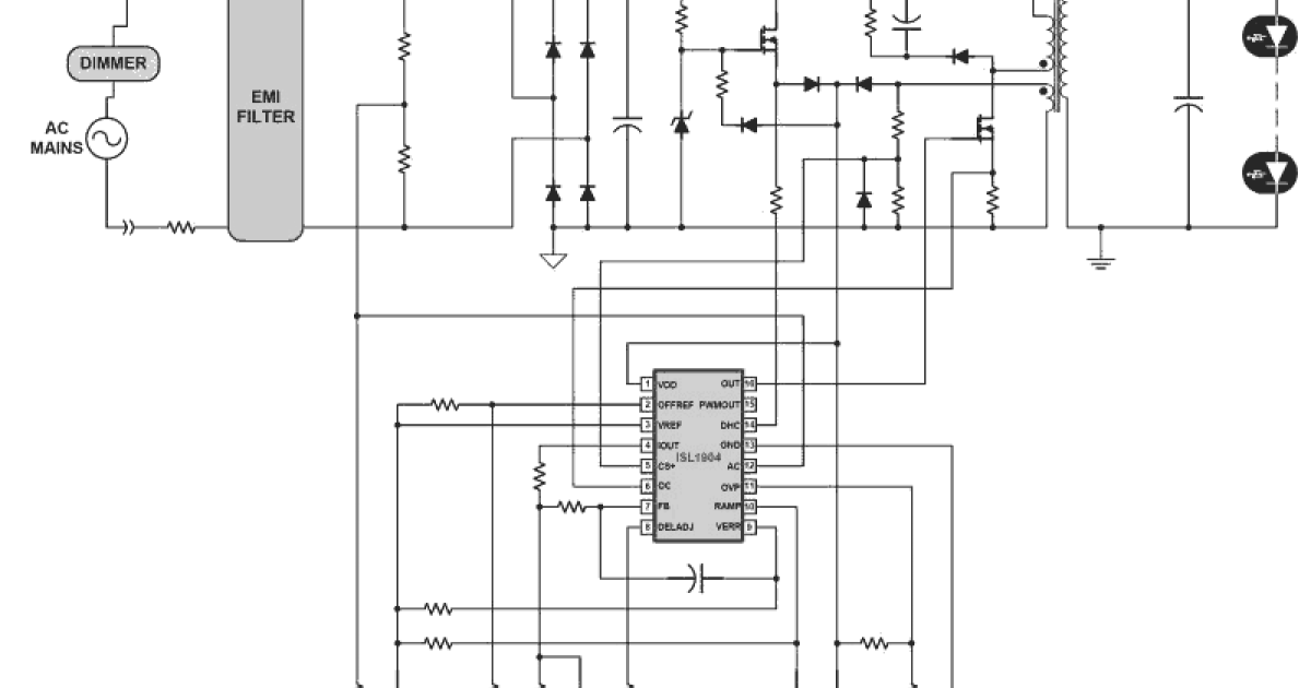 ISL1904 - Dimmable AC Mains LED Driver with PFC and Primary