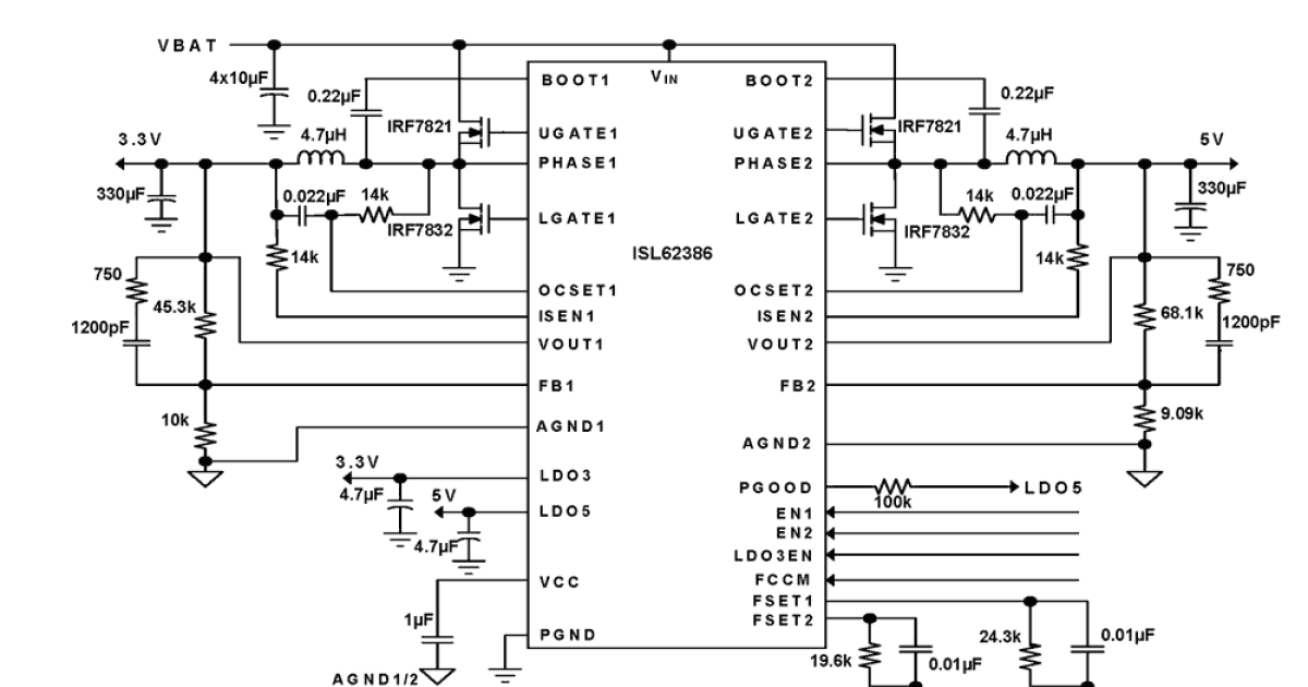 ISL62386 - High-Efficiency, Quad Output System Power Supply 