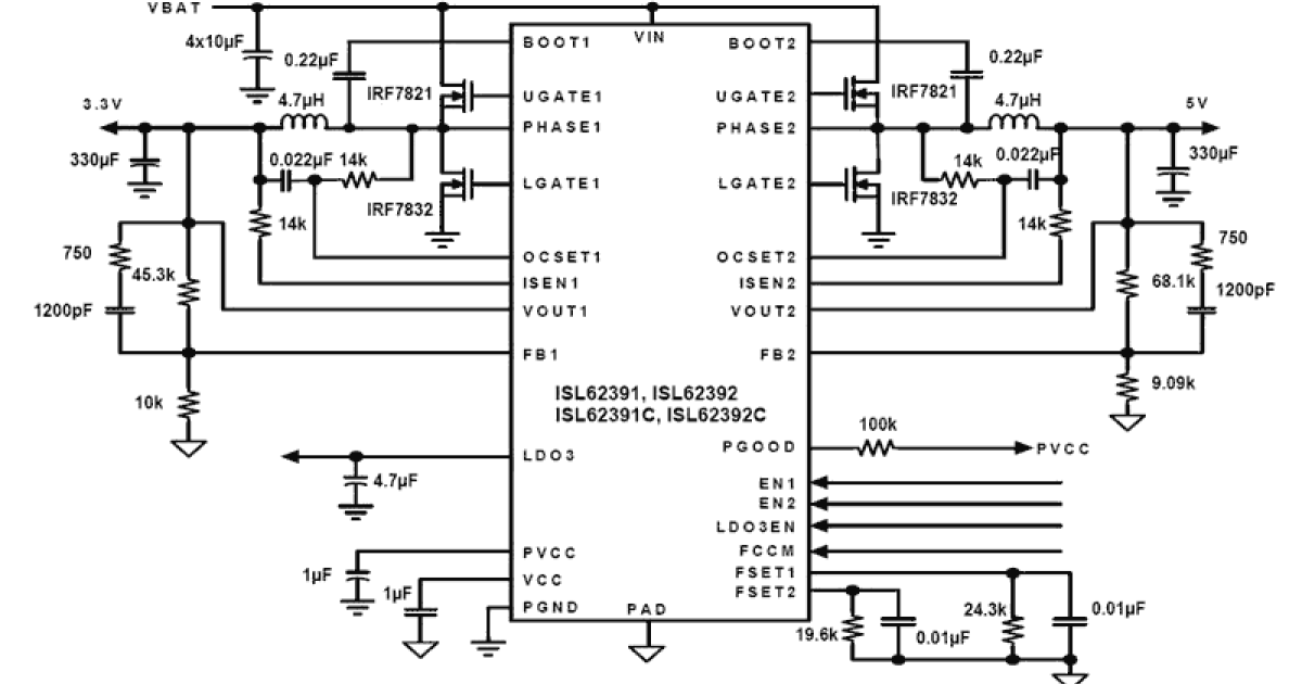 ISL62392 - High-Efficiency, Triple-Output System Power Supply