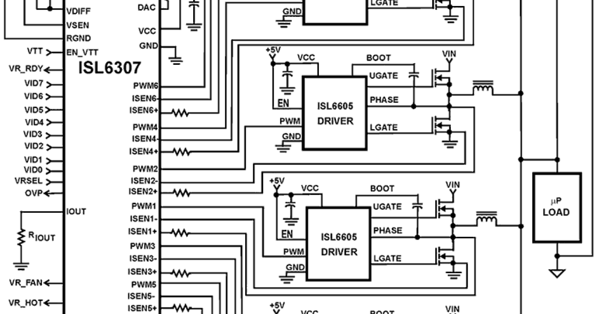 Isl6307 6 Phase Pwm Controller With 8 Bit Vid Code Capable Of