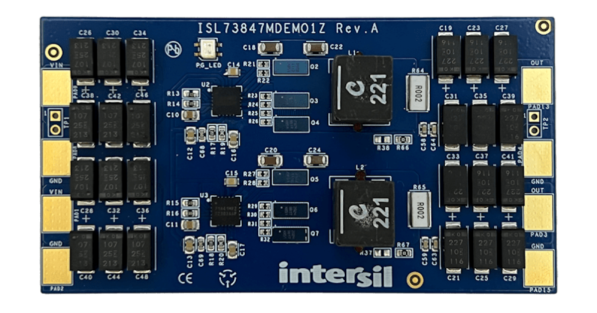 ISL73847MDEMO1Z Radiation Tolerant Compact Dual Phase 12V to 1V, 50A