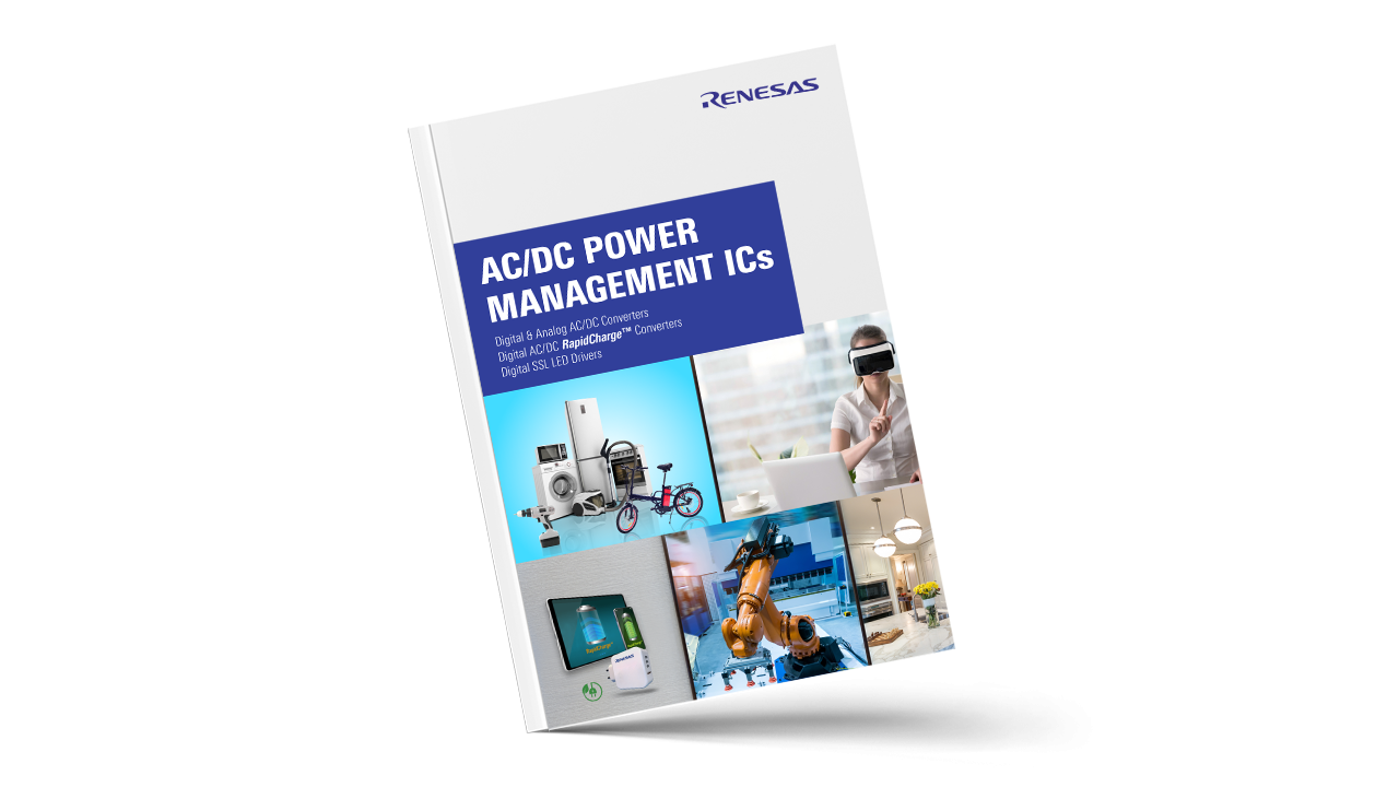 Brochure cover featuring ac dc power management IC products.