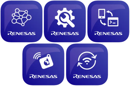 Renesas SmartBond, Renesas SmartConfig, Renesas SmartConsole, Renesas SmartTags, and Renesas SUOTA mobile applications