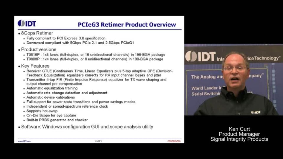 IDT PCIe 3.0 Retimers for High-Speed 8Gbps Signal Conditioning