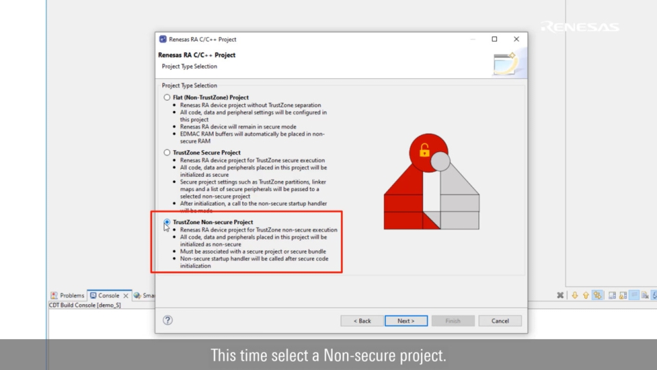 Generating an RA Non-secure Project for e2 studio