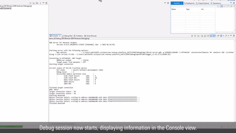 Debugging a Secure and Non-secure Project Pair with e2 studio